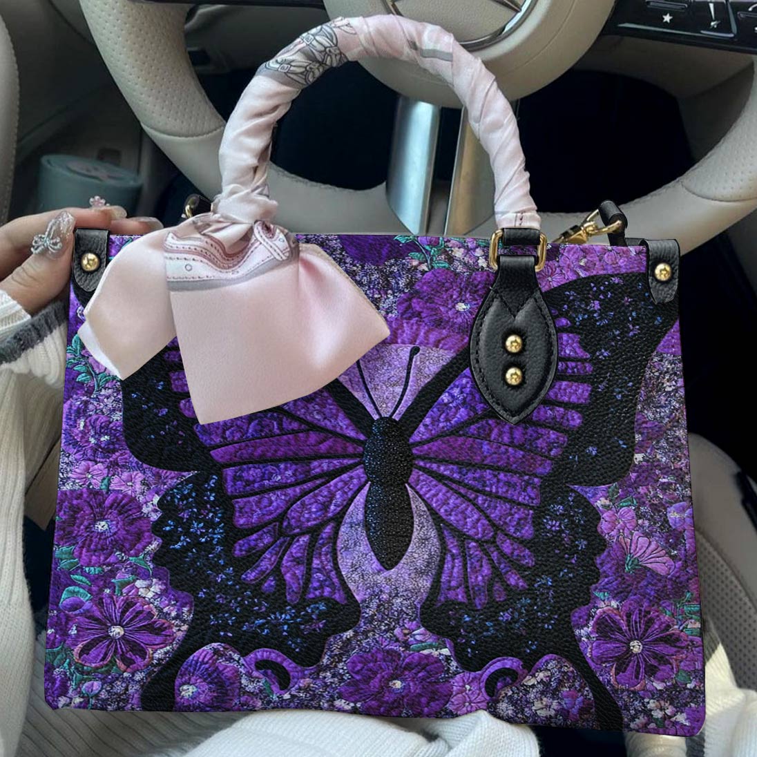 Leather Bag Midnight Bloom Butterfly