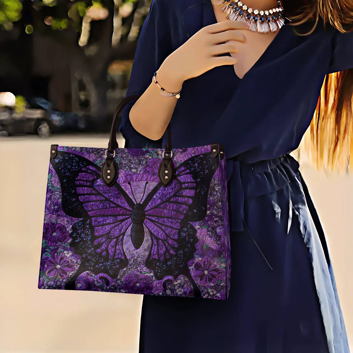 Leather Bag Midnight Bloom Butterfly