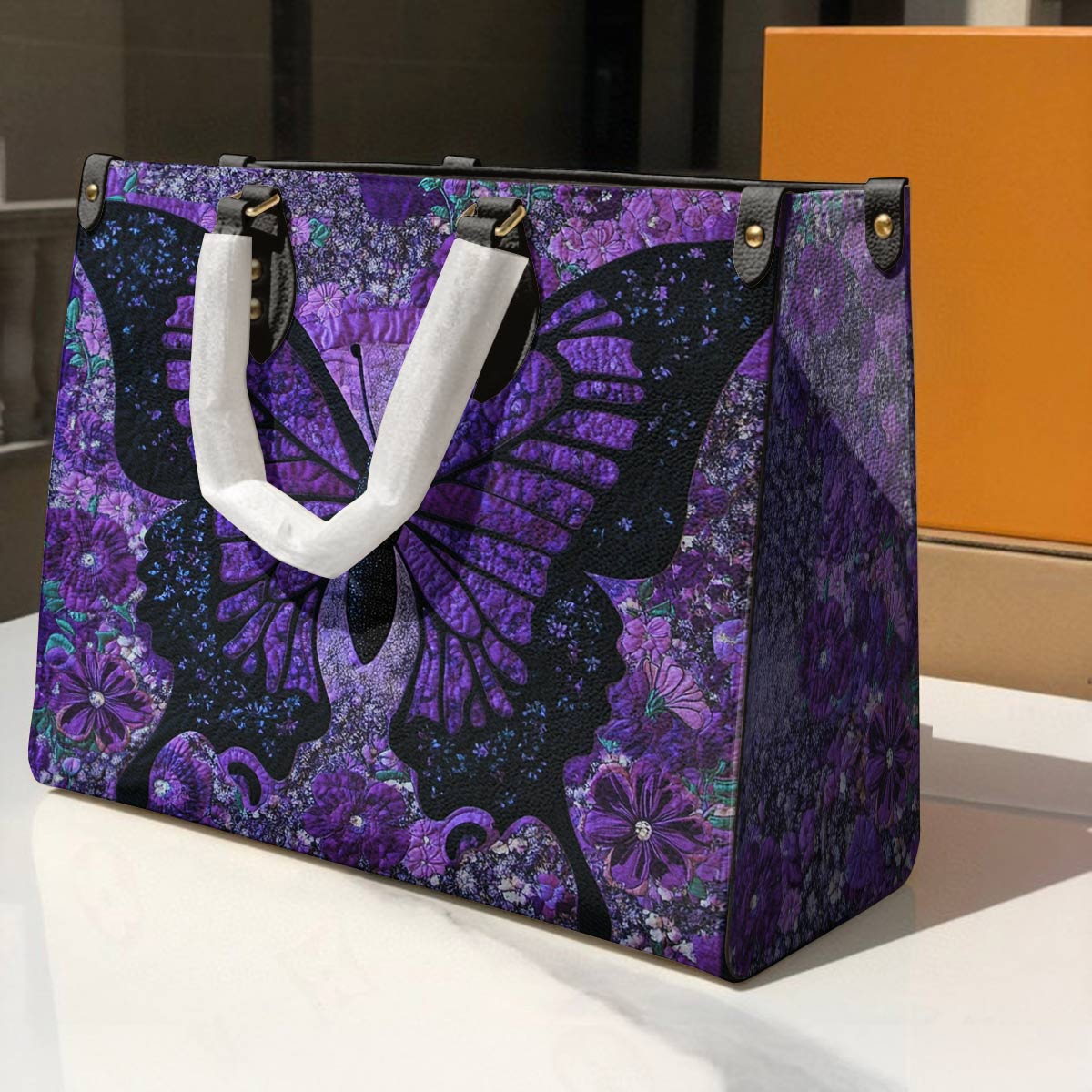 Leather Bag Midnight Bloom Butterfly