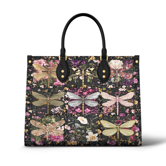 Leather Bag Charming Flowers Dragonflies