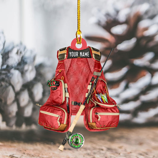 HomeDesign Personalized Fishing Ornament Custom Fishing Christmas Ornaments Fishing Vest Christmas Ornaments Gifts for Fishing Lovers Ornament 13, Ornament Decoration, Ornament For Gift, Ornament Christmas