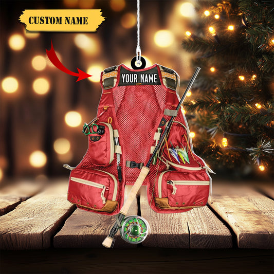 HomeDesign Personalized Fishing Ornament Custom Fishing Christmas Ornaments Fishing Vest Christmas Ornaments Gifts for Fishing Lovers Ornament 13, Ornament Decoration, Ornament For Gift, Ornament Christmas
