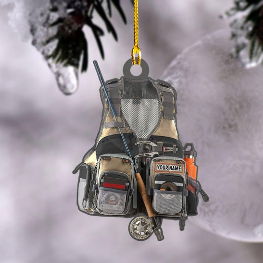 HomeDesign Personalized Fishing Ornament Custom Fishing Christmas Ornaments Fishing Vest Christmas Ornaments Gifts for Fishing Lovers Ornament 14, Ornament Decoration, Ornament For Gift, Ornament Christmas