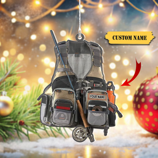 HomeDesign Personalized Fishing Ornament Custom Fishing Christmas Ornaments Fishing Vest Christmas Ornaments Gifts for Fishing Lovers Ornament 14, Ornament Decoration, Ornament For Gift, Ornament Christmas