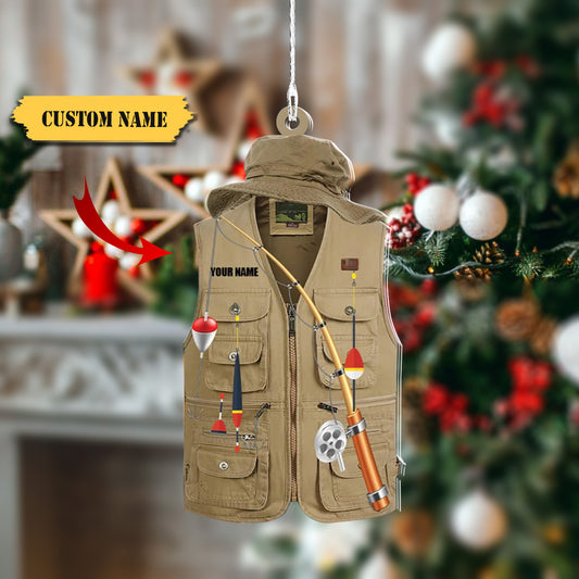 HomeDesign Personalized Fishing Ornament Custom Fishing Christmas Ornaments Fishing Vest Christmas Ornaments Gifts for Fishing Lovers Ornament 15, Ornament Decoration, Ornament For Gift, Ornament Christmas