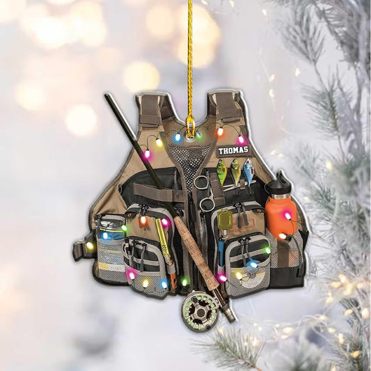HomeDesign Personalized Fishing Ornament Custom Fishing Christmas Ornaments Fishing Vest Christmas Ornaments Gifts for Fishing Lovers Ornament 4, Ornament Decoration, Ornament For Gift, Ornament Christmas