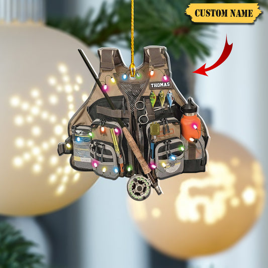 HomeDesign Personalized Fishing Ornament Custom Fishing Christmas Ornaments Fishing Vest Christmas Ornaments Gifts for Fishing Lovers Ornament 4, Ornament Decoration, Ornament For Gift, Ornament Christmas