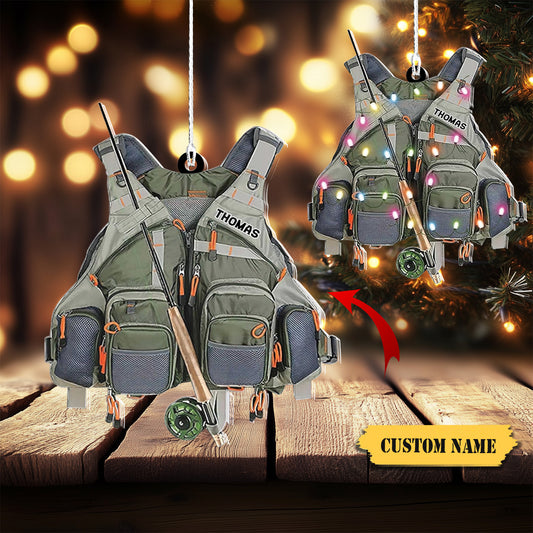 HomeDesign Personalized Fishing Ornament Custom Fishing Christmas Ornaments Fishing Vest Christmas Ornaments Gifts for Fishing Lovers Ornament 5, Ornament Decoration, Ornament For Gift, Ornament Christmas