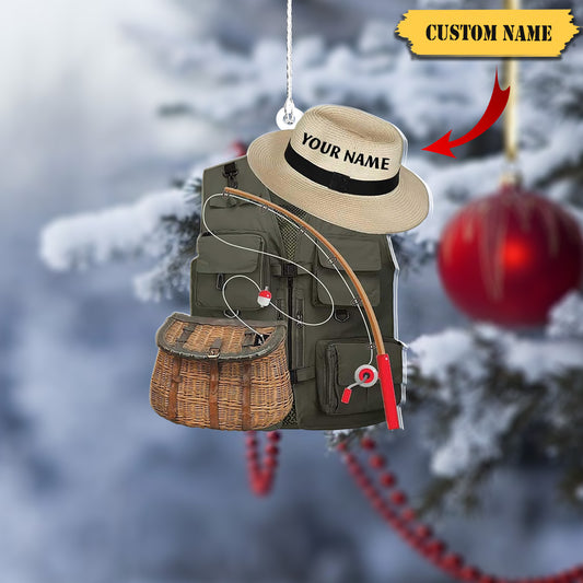 HomeDesign Personalized Fishing Ornament Custom Fishing Christmas Ornaments Fishing Vest Christmas Ornaments Gifts for Fishing Lovers Ornament 8, Ornament Decoration, Ornament For Gift, Ornament Christmas