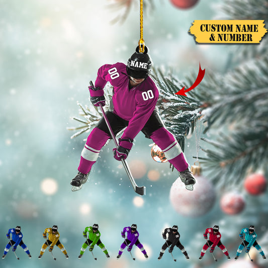 HomeDesign Personalized Hockey Christmas Ornament, Hockey Skates Helmet and Stick, Hockey Player Ornament456456456, Ornament Decoration, Ornament For Gift, Ornament Christmas