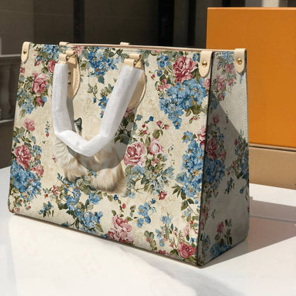 Cat Leather Bag Vintage Floral Cat