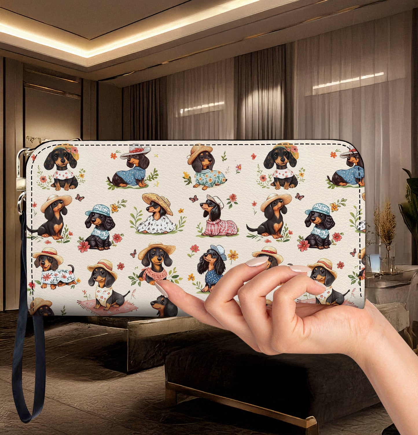 Dachshund Leather Bag Picnic Doxies