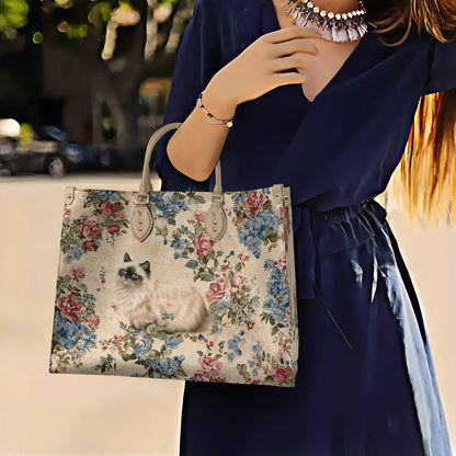 Cat Leather Bag Vintage Floral Cat