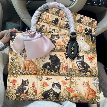 Leather Bag Vintage Cat Garden Lovely