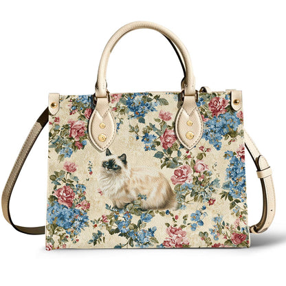 Cat Leather Bag Vintage Floral Cat