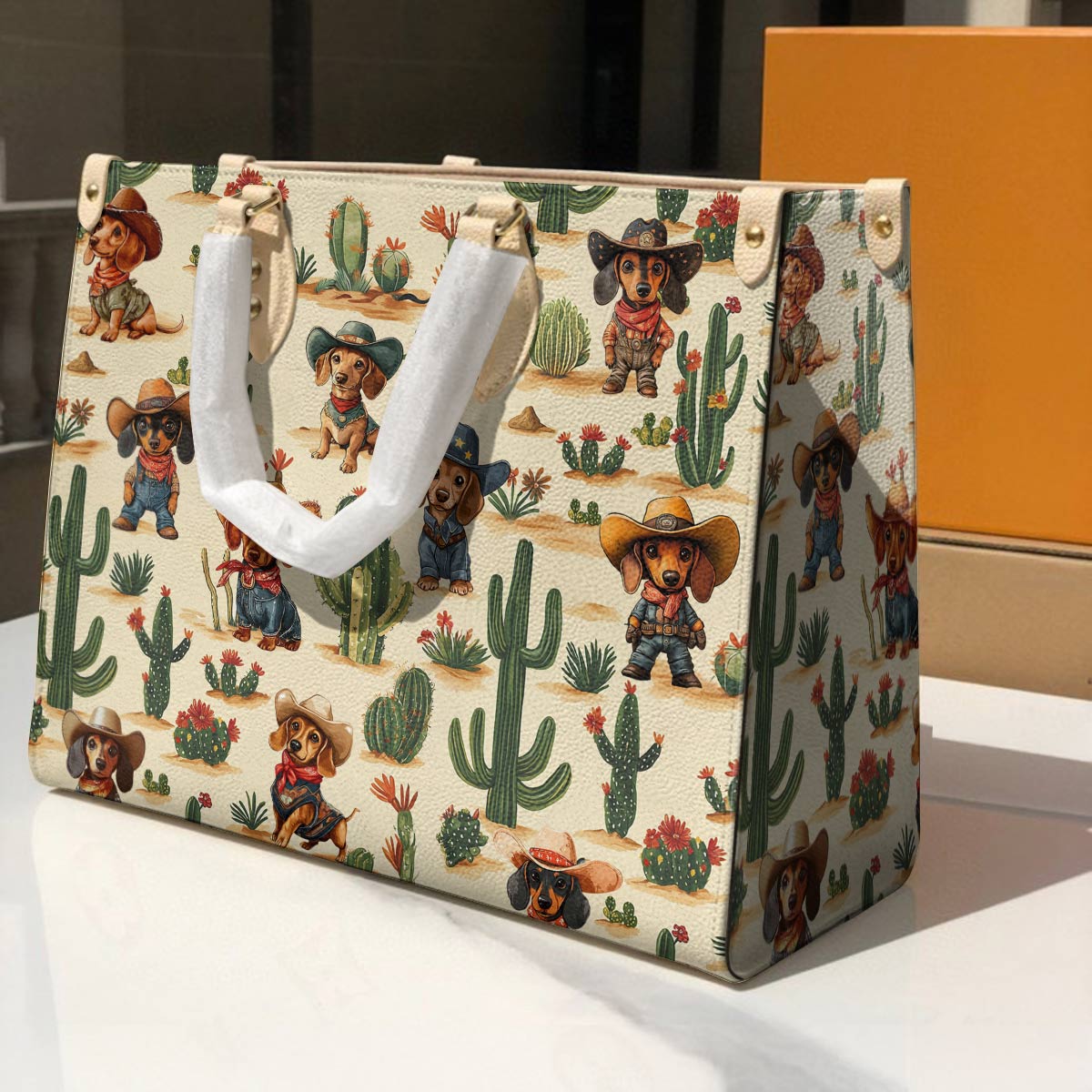 Dachshund Leather Bag Cowboy Cactus Crew