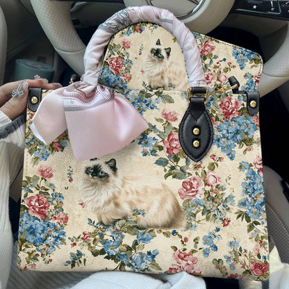 Cat Leather Bag Vintage Floral Cat