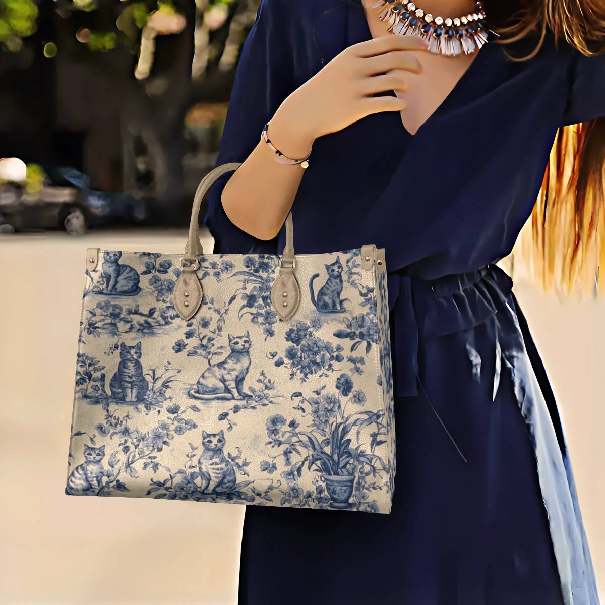Leather Bag Blue Garden Whiskers
