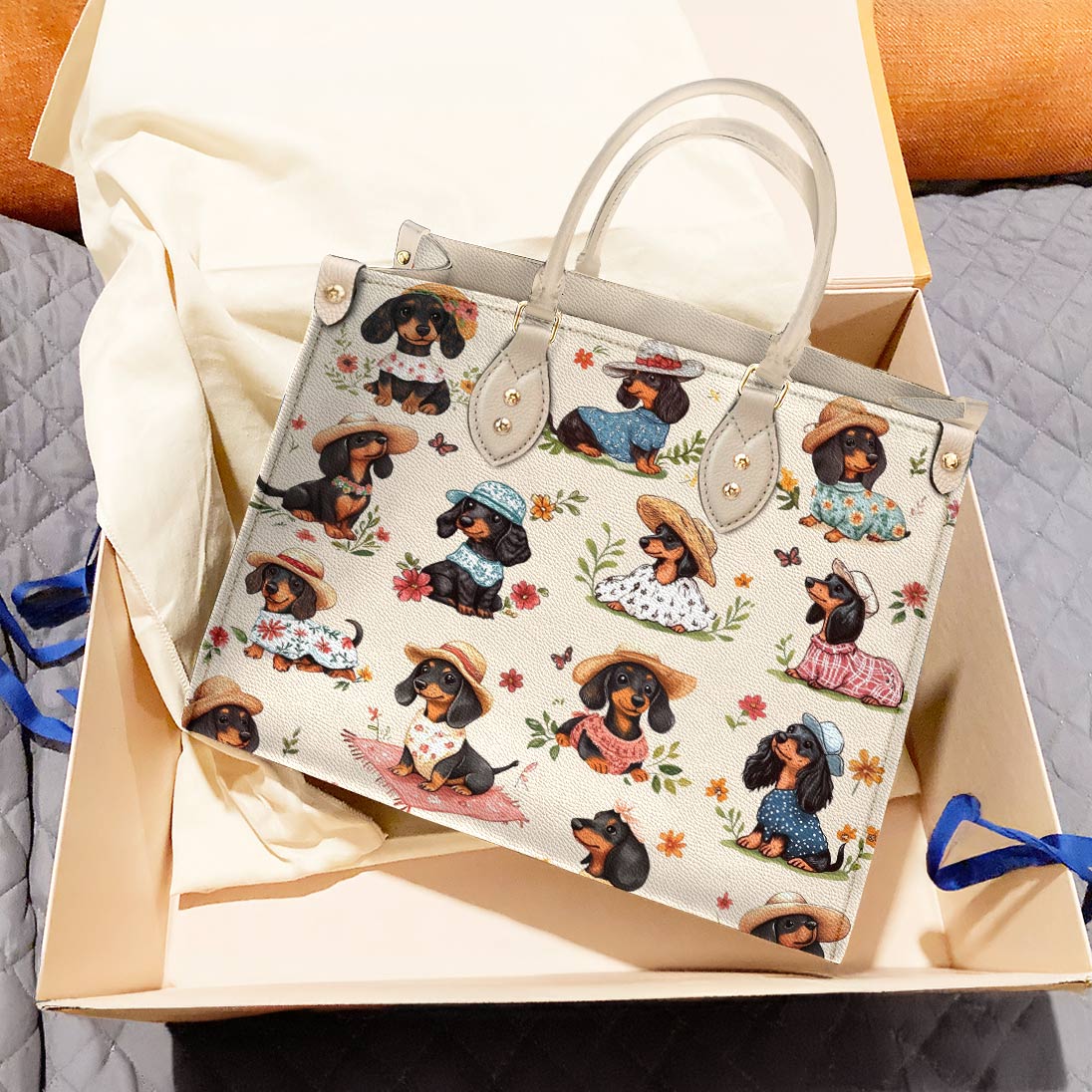 Dachshund Leather Bag Picnic Doxies