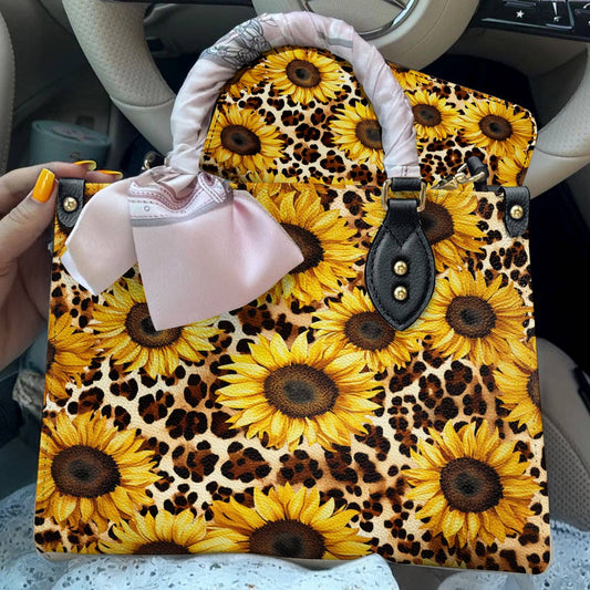 Leather Bag Leopard Sunflowers