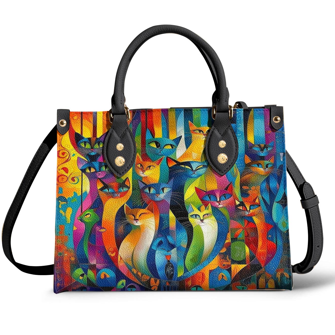 Cat Leather Bag Rainbow Geometric