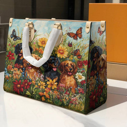 Leather Bag Beautiful Flowers Dachshund