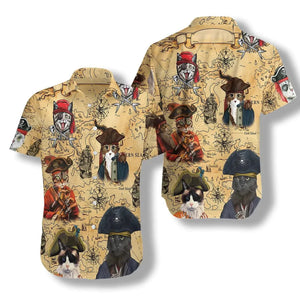 Pirate Cat Hawaiian Shirt, Cat Apparel, Cat Captain Hawaiian Button Up Shirt, Gift For Cat Lover, Aloha shirt, Vintage Hawaii Beach Shirt
