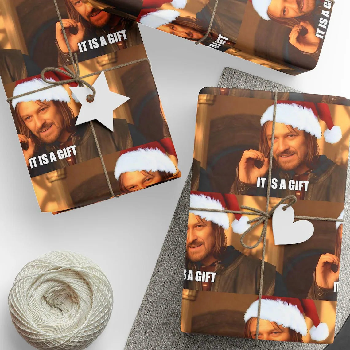 Boromir It Is A Gift Christmas Wrapping Paper, LOTR Gift Wrap, Funny Secret Santa Gift Wrap, Boromir Santa Hat Christmas Idea