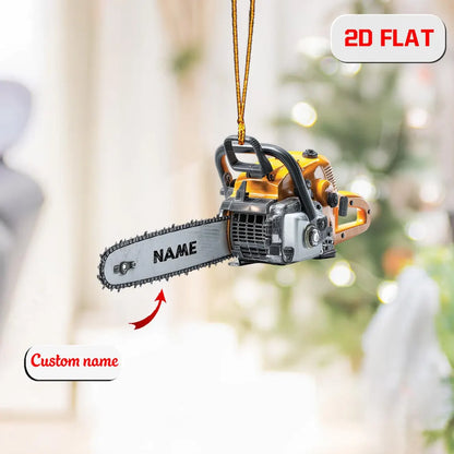 Custom 2D Flat Chainsaw Ornament, Personalized Acrylic Christmas Ornament with Name, Woodworker or Lumberjack Gift, Holiday Tree Decoration
