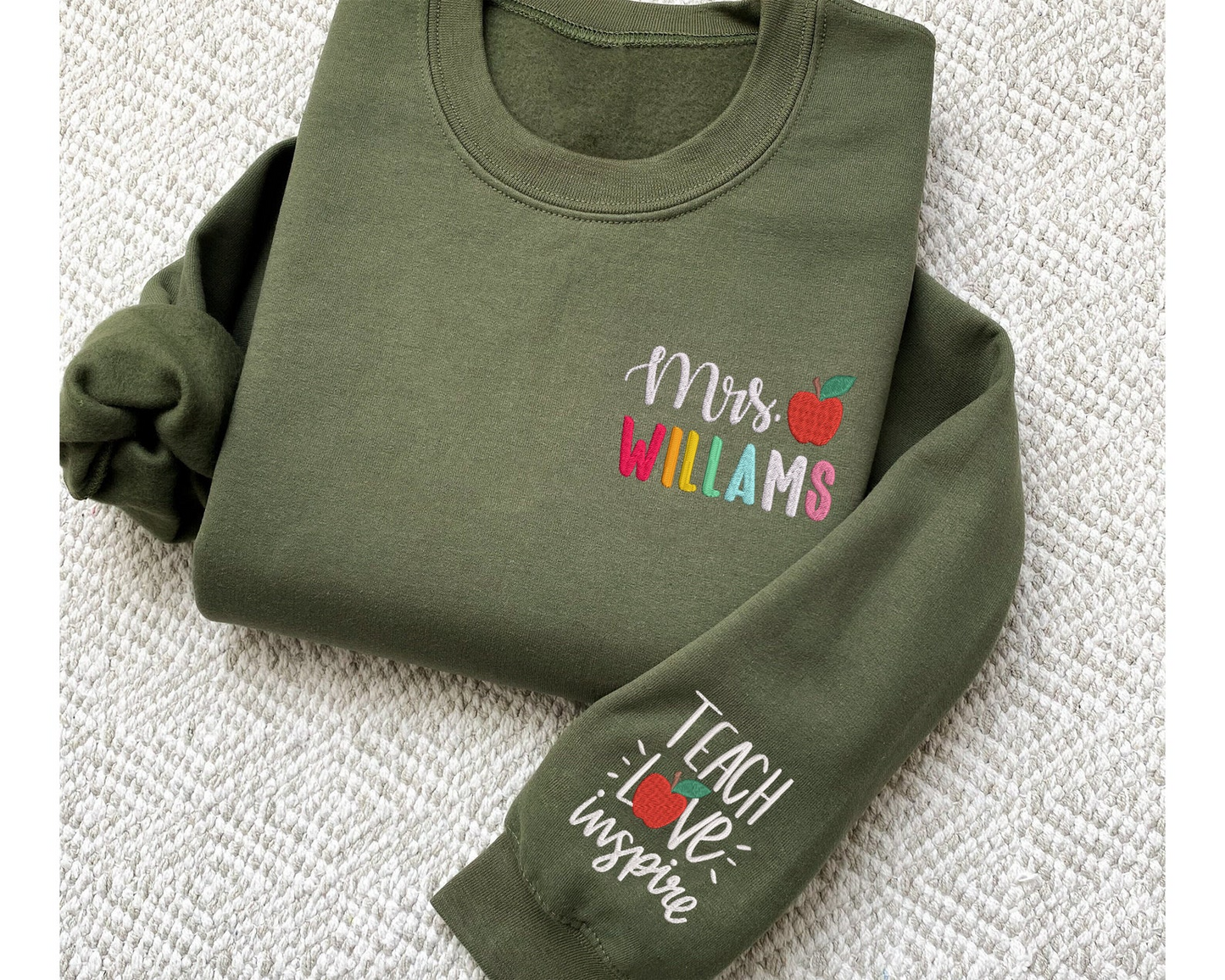 Personalized Teacher Embroidered Sweatshirt, Teach Love Inspire Sweatshirt, Back To School Gift Idea,Teacher Name Sweatshirt
