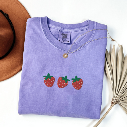 Strawberry T-Shirt, Embroidered Strawberries Shirt, Silly Embroidered Shirt, Cute Fruit T-Shirt, Custom Embroidered Shirt