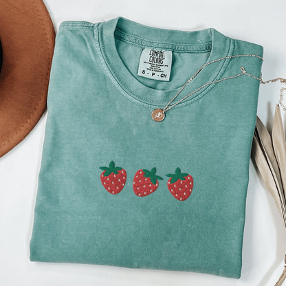 Strawberry T-Shirt, Embroidered Strawberries Shirt, Silly Embroidered Shirt, Cute Fruit T-Shirt, Custom Embroidered Shirt