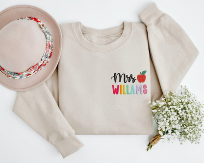 Personalized Teacher Embroidered Sweatshirt, Teach Love Inspire Sweatshirt, Back To School Gift Idea,Teacher Name Sweatshirt