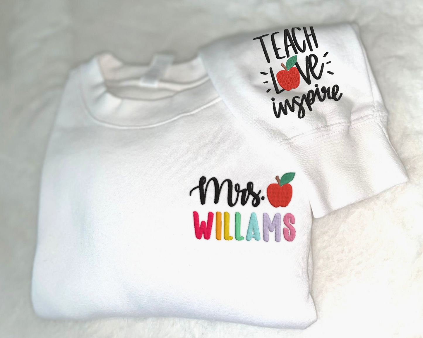 Personalized Teacher Embroidered Sweatshirt, Teach Love Inspire Sweatshirt, Back To School Gift Idea,Teacher Name Sweatshirt