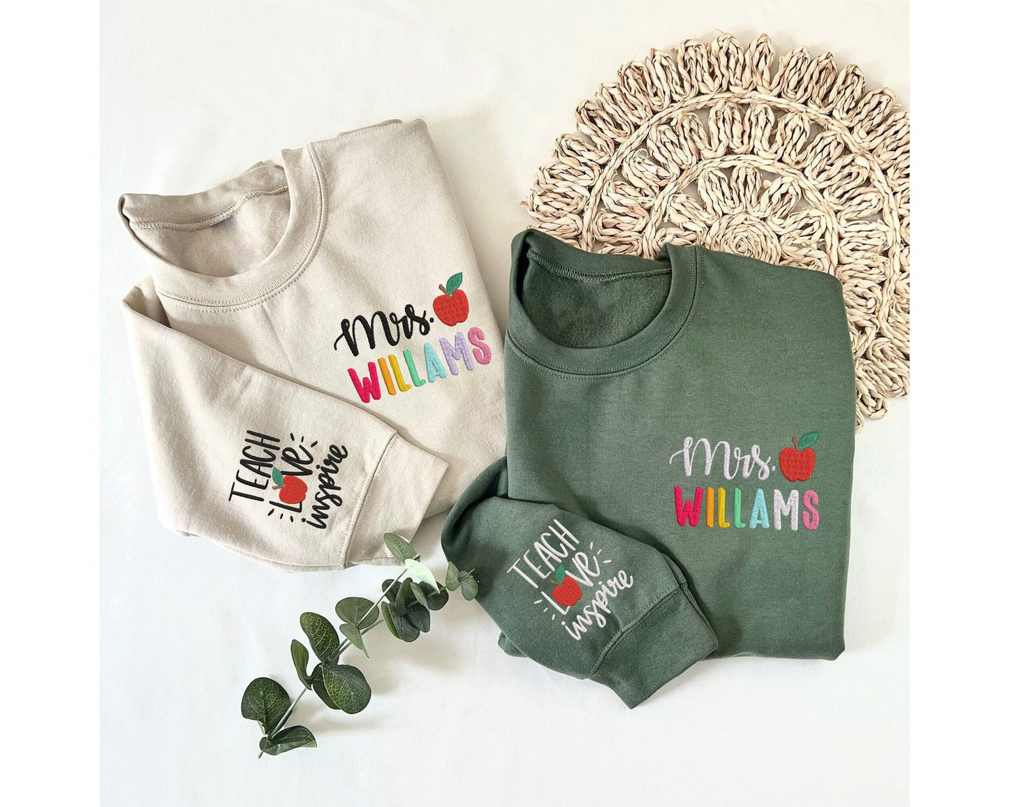 Personalized Teacher Embroidered Sweatshirt, Teach Love Inspire Sweatshirt, Back To School Gift Idea,Teacher Name Sweatshirt