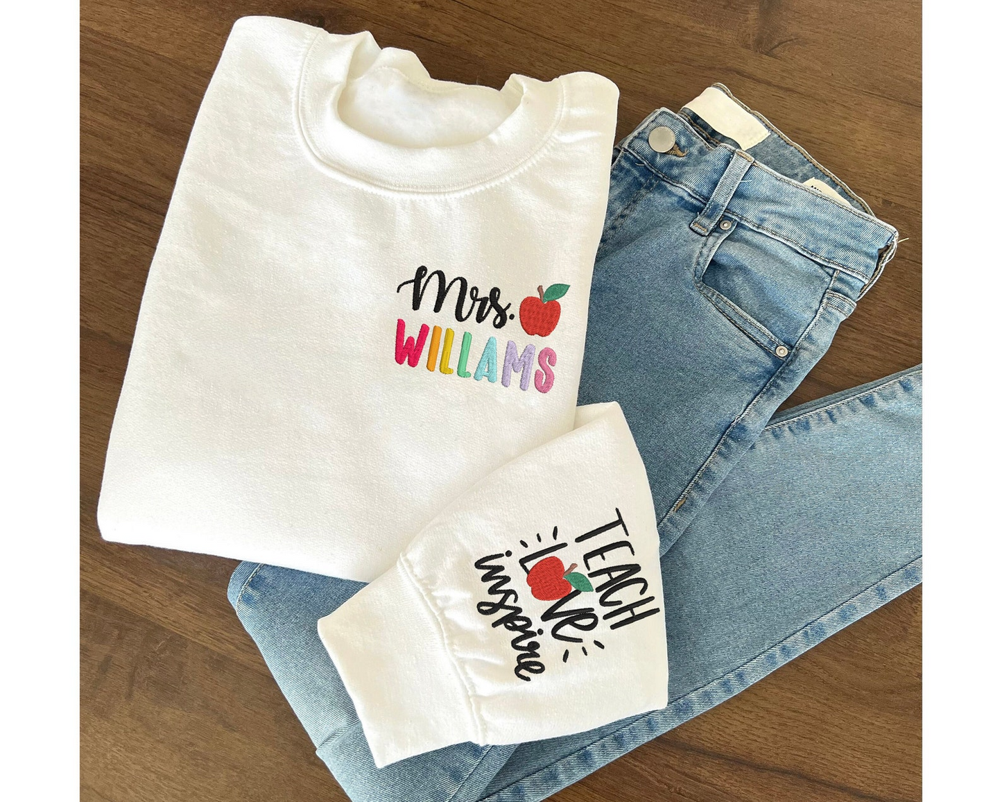 Personalized Teacher Embroidered Sweatshirt, Teach Love Inspire Sweatshirt, Back To School Gift Idea,Teacher Name Sweatshirt