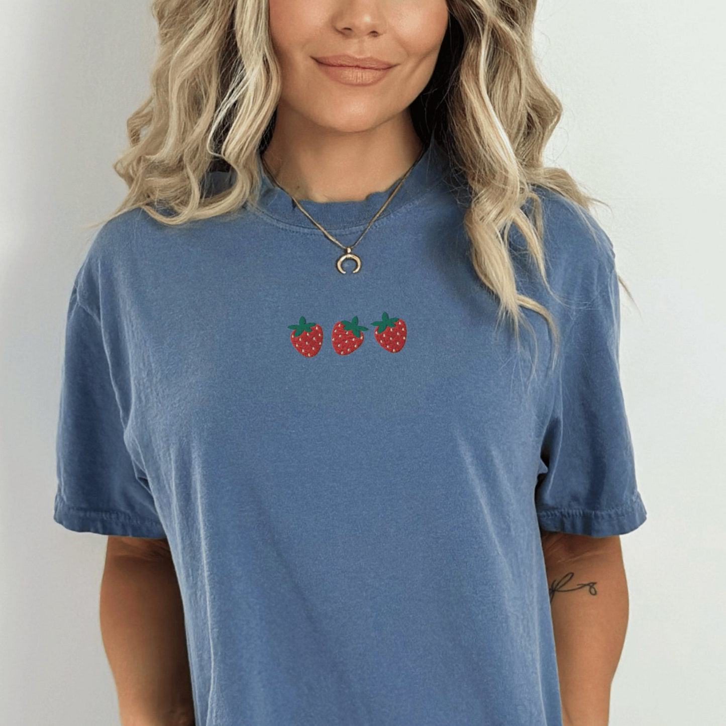 Strawberry T-Shirt, Embroidered Strawberries Shirt, Silly Embroidered Shirt, Cute Fruit T-Shirt, Custom Embroidered Shirt
