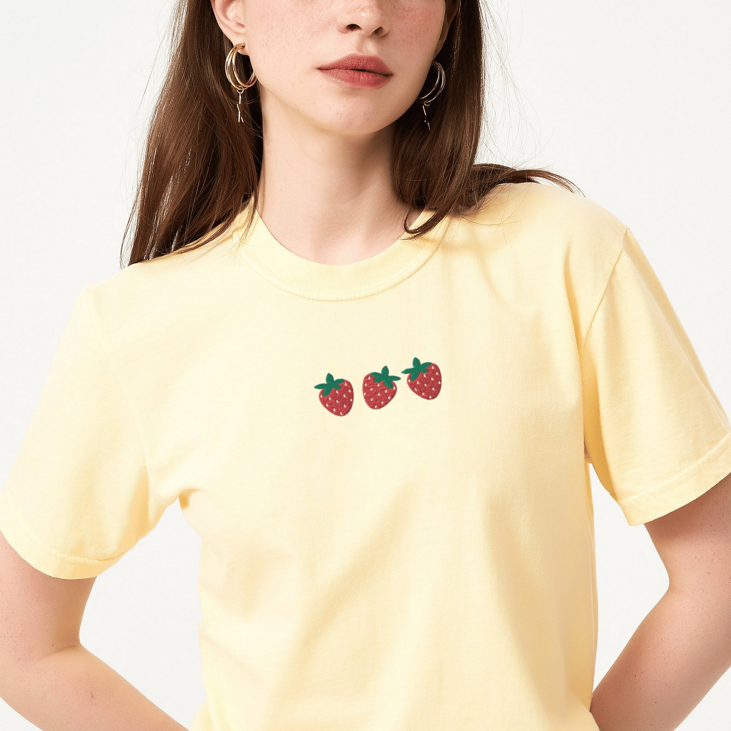 Strawberry T-Shirt, Embroidered Strawberries Shirt, Silly Embroidered Shirt, Cute Fruit T-Shirt, Custom Embroidered Shirt