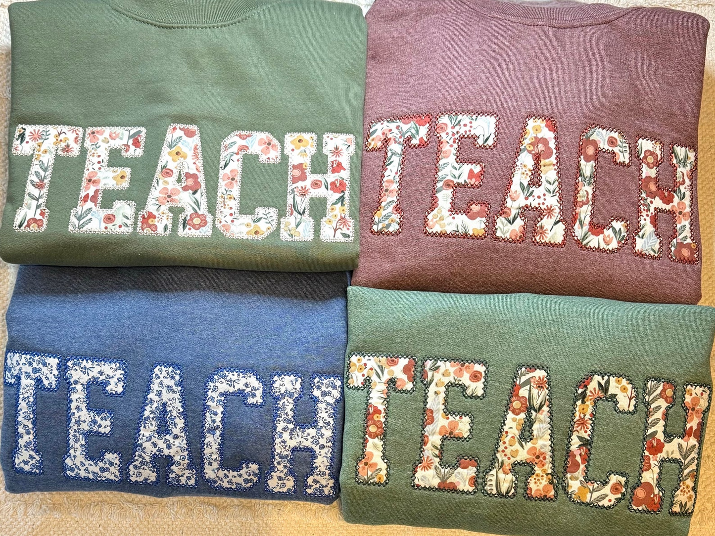 Teach Embroidered Crewneck, Personalized Teacher Floral Applique Sweatshirt, Teacher Crewneck, Gift for Teacher, Teacher Appreciation Gift