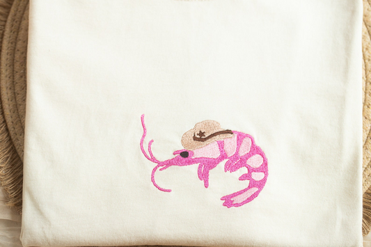 Embroidered Shrimp Sheriff Tshirt, Embroidered Shrimp Tshirt for Women, Embroidered, Funny Tshirt