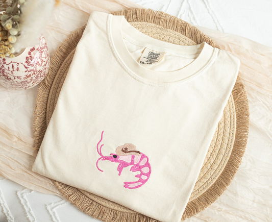 Embroidered Shrimp Sheriff Tshirt, Embroidered Shrimp Tshirt for Women, Embroidered, Funny Tshirt