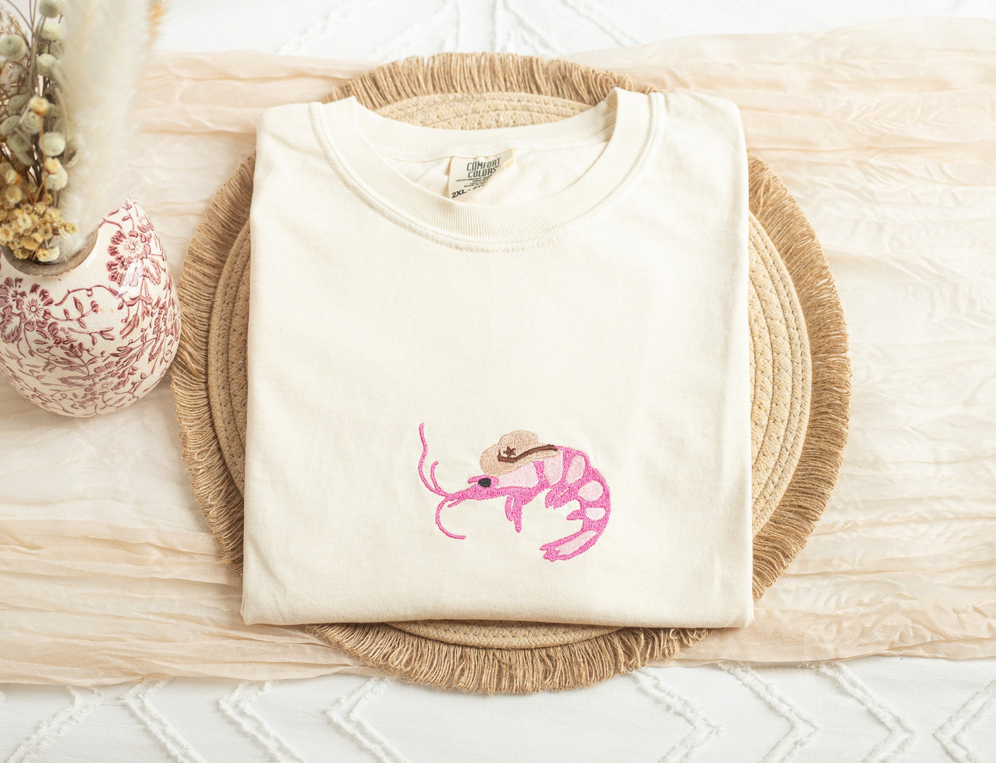 Embroidered Shrimp Sheriff Tshirt, Embroidered Shrimp Tshirt for Women, Embroidered, Funny Tshirt