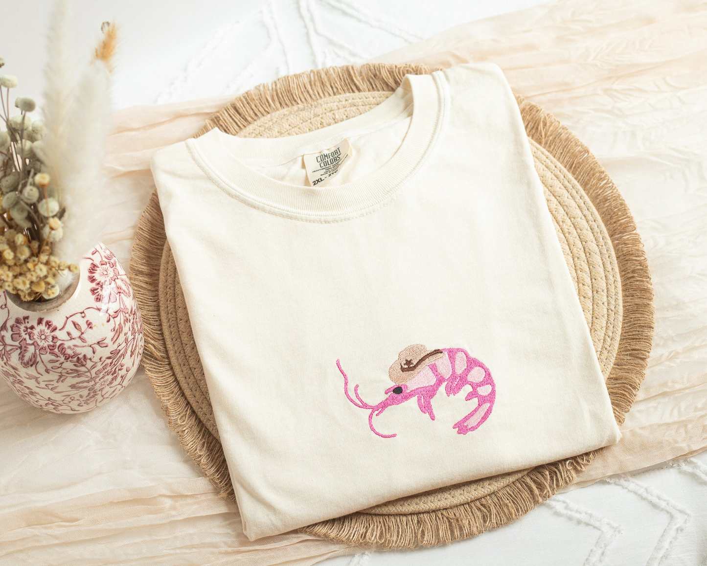 Embroidered Shrimp Sheriff Tshirt, Embroidered Shrimp Tshirt for Women, Embroidered, Funny Tshirt