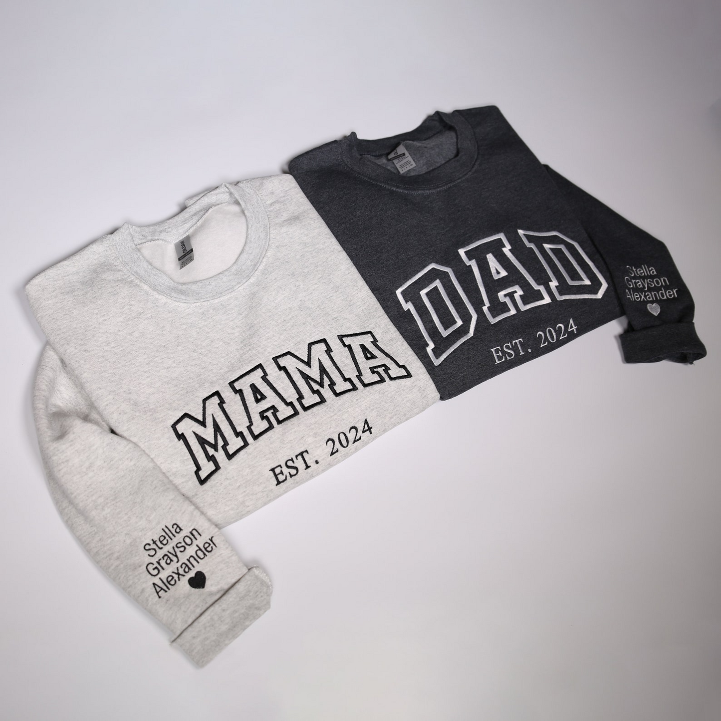 Personalized Mama Dad Embroidered Sweatshirt With Kids Names On Sleeve, Custom Matching Family Dad & Mom Embroidery Hoodie, Mothers Day Gift
