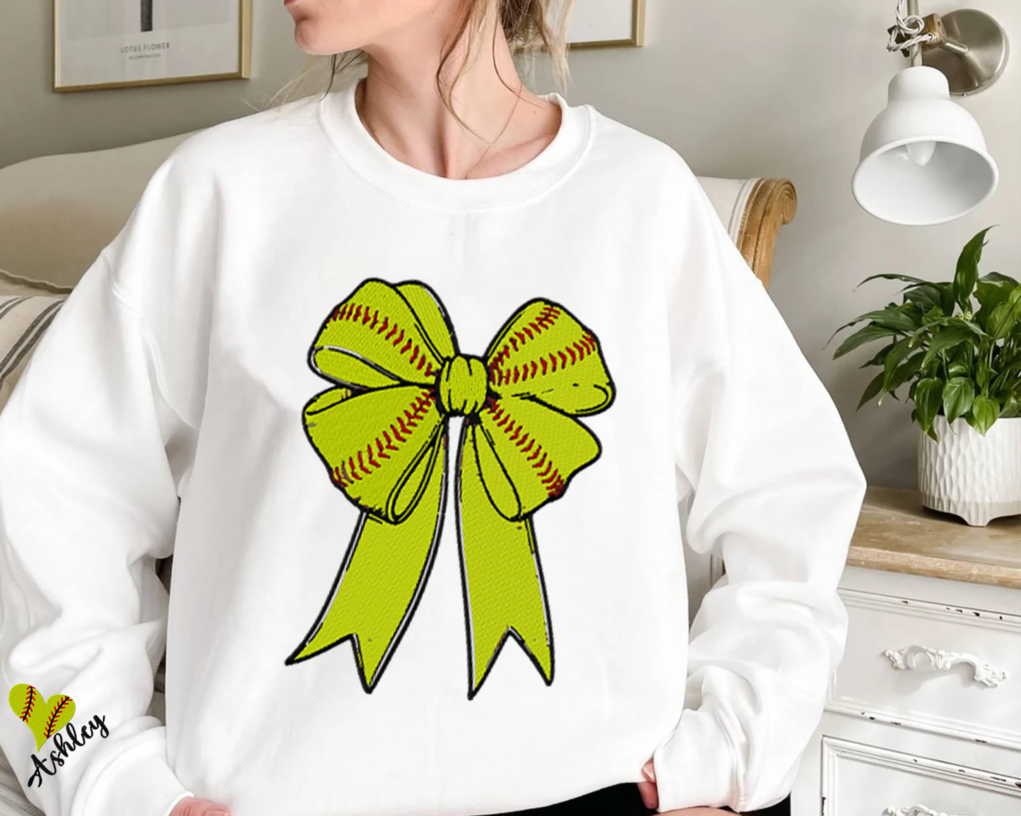 Embroidered Coquette Bow Softball Sweatshirt, Softball Mama shirt, Embroidered Softball Shirt