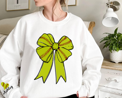 Embroidered Coquette Bow Softball Sweatshirt, Softball Mama shirt, Embroidered Softball Shirt