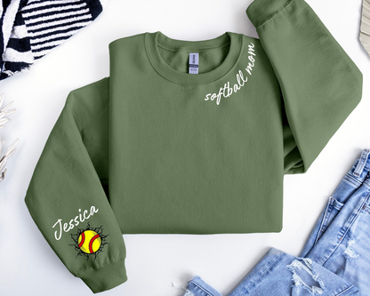 Custom Embroidered  Softball Mom Sweatshirt, Personalized Softball Gift for Mom, Softball Mom Hoodie, Softball Gifts,Game Day Hoodie, Custom Mama Sweatshirt