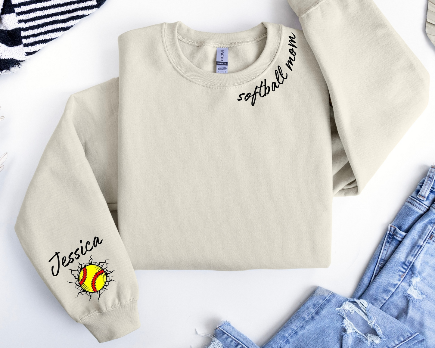 Custom Embroidered  Softball Mom Sweatshirt, Personalized Softball Gift for Mom, Softball Mom Hoodie, Softball Gifts,Game Day Hoodie, Custom Mama Sweatshirt