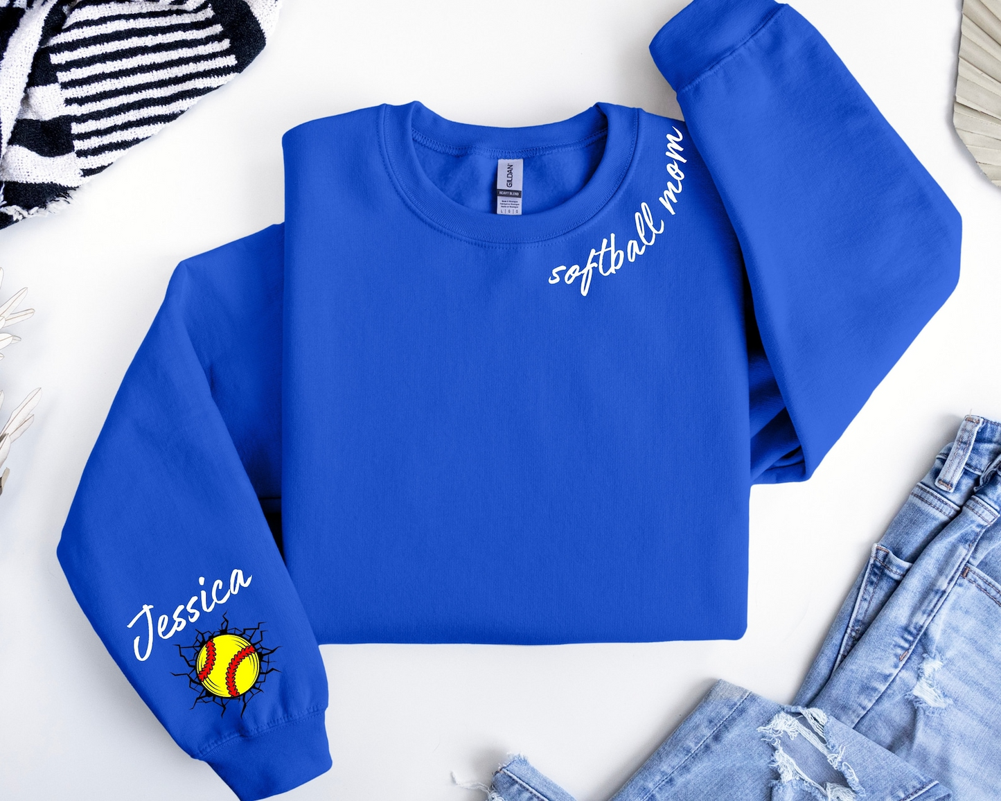 Custom Embroidered  Softball Mom Sweatshirt, Personalized Softball Gift for Mom, Softball Mom Hoodie, Softball Gifts,Game Day Hoodie, Custom Mama Sweatshirt