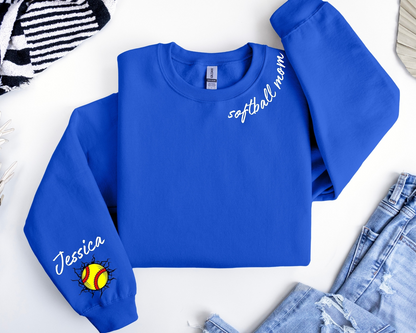 Custom Embroidered  Softball Mom Sweatshirt, Personalized Softball Gift for Mom, Softball Mom Hoodie, Softball Gifts,Game Day Hoodie, Custom Mama Sweatshirt